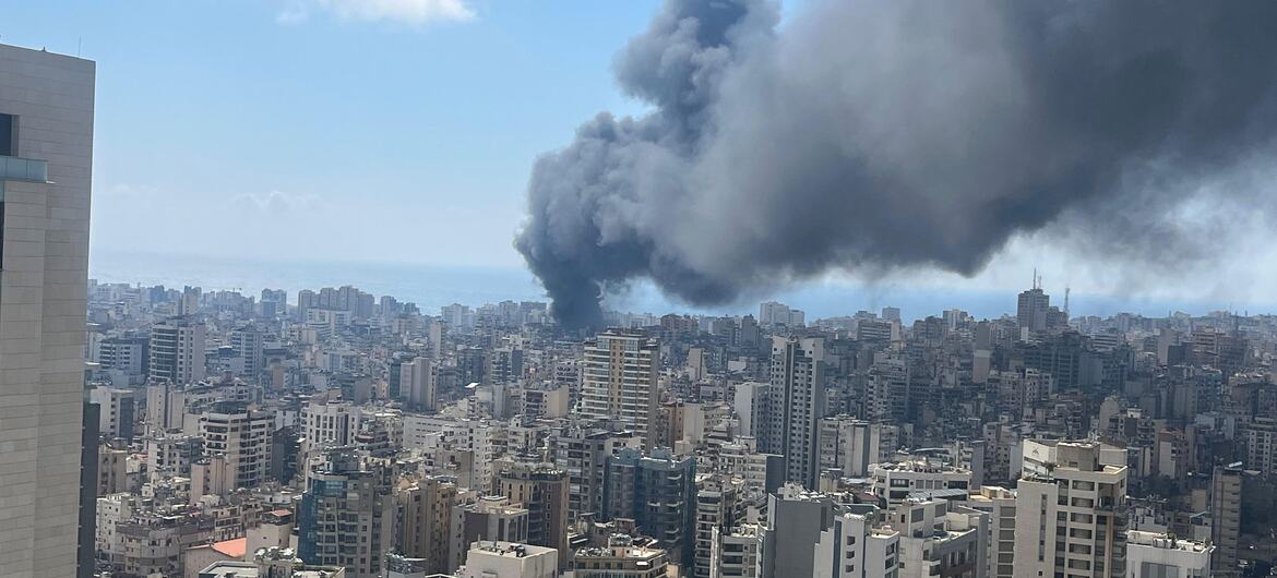 Smoke rises over the Lebanese capital Beirut in the aftermath of an airstrike. Smoke rises over the Lebanese capital Beirut in the aftermath of an airstrike.