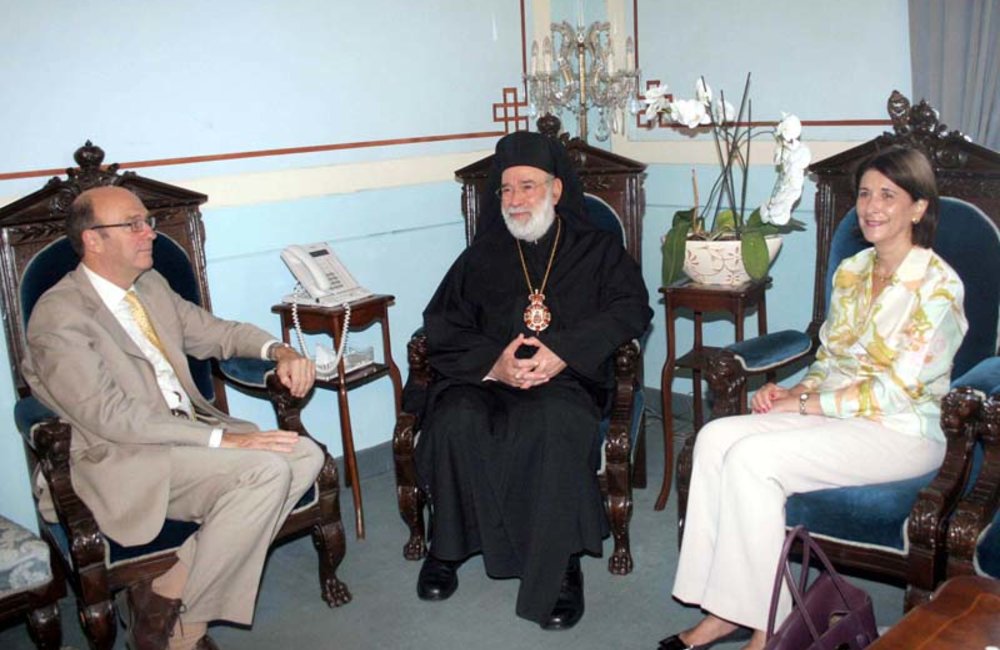 SCL Derek Plumbly with Beirut Greek Orthodox Bishop Elias Aude (03 08 12)